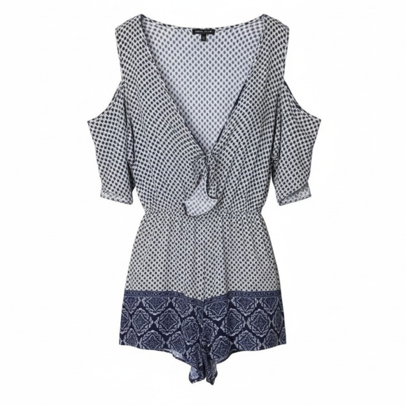 Kendall & Kylie Pants - Kendall & Kylie cold shoulder cut short sleeve out printed romper size large